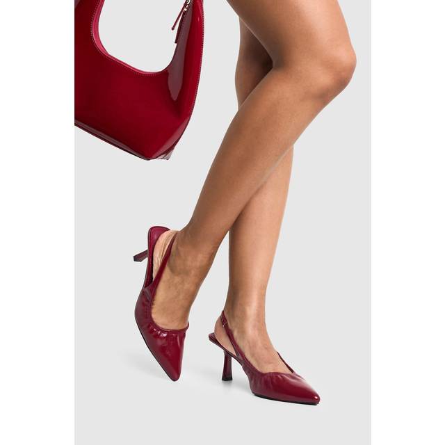 Womens Wide Fit Low Stiletto Ruched Slingback Court Shoes - Red - 3, Red