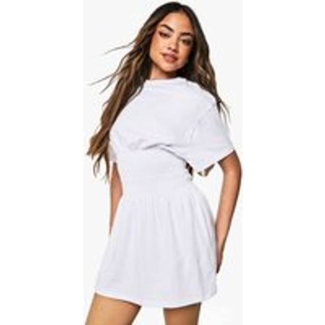 Womens Shirred Waist Skater Dress - White - 14, White