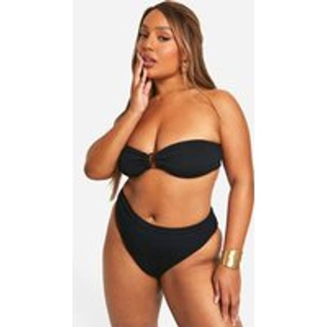 Womens Plus Crinkle O Ring High Waisted Bandeau Bikini - Black - 24