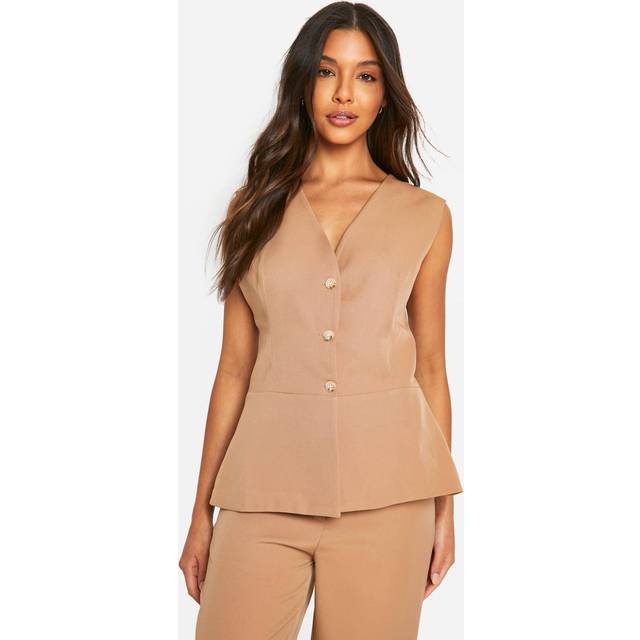 Womens Flared Hem Longline Waistcoat - Taupe - 10