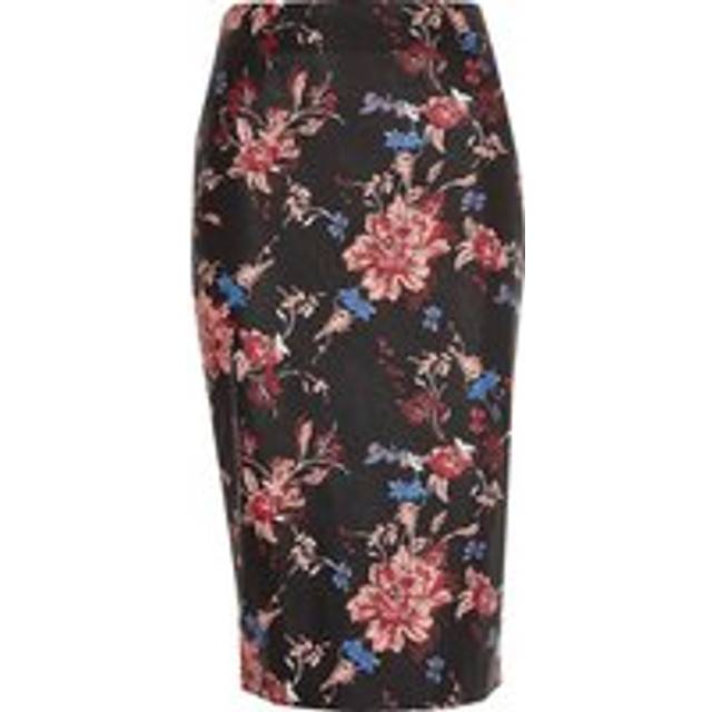 River Island Womens Black Faux Leather Floral Print Pencil Skirt - 16