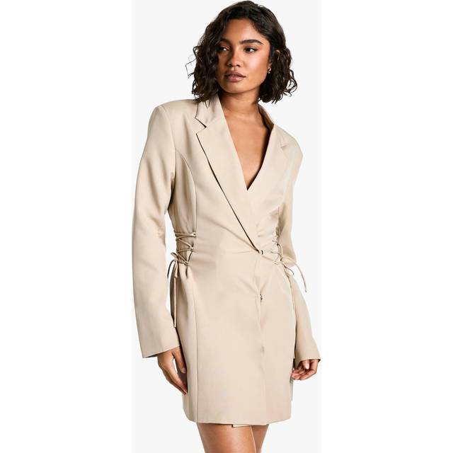 Womens Tall Lace Up Side Blazer Dress - Beige - 14