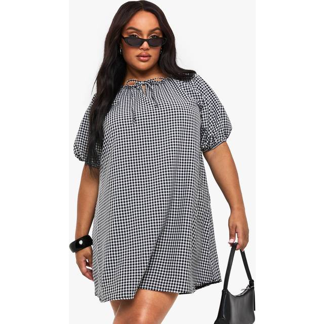 Womens PLUS GINGHAM SMOCK DRESS - Black - 18