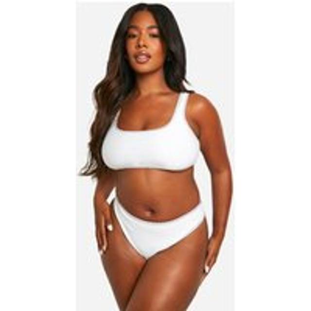 Womens Plus Contrast Stitch High Waisted Bikini - Cream - 28, Cream