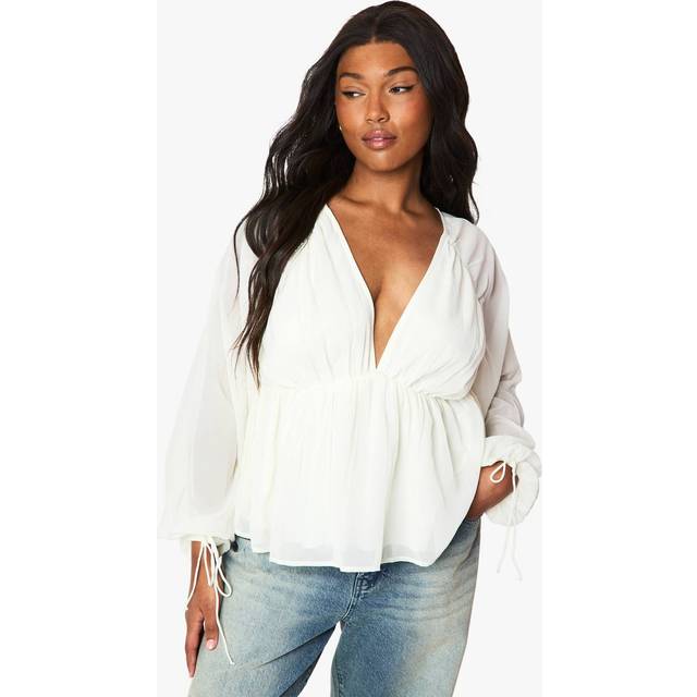 Womens Plus Chiffon Volume Sleeve Blouse - White - 20