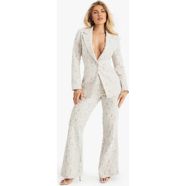 Womens Premium Occasion Lace Tailored Flare Trousers - White - 14, White