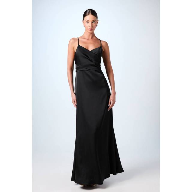 Wrap Waist Satin Cami Bridesmaids Dress - Black - 12