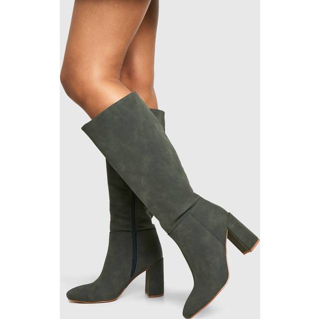 Womens Stacked Heeled Knee High Boot - Grey - 5, Grey