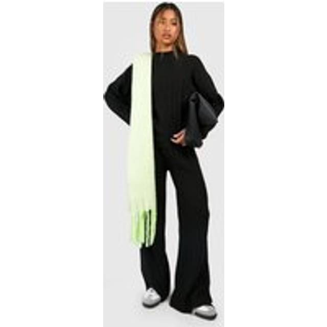 Womens Soft Mixed Rib Wide Leg Trousers - Black - M, Black