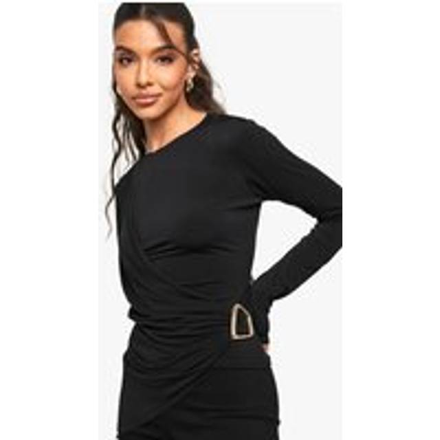 Womens Slinky Drape Front Top With Trim Detail - Black - 12