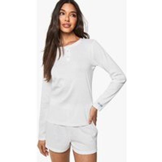 Womens Bridal 'Bride' Embroidered Pointelle Long Sleeve Top & Shorts Pyjama Set - White - 16, White