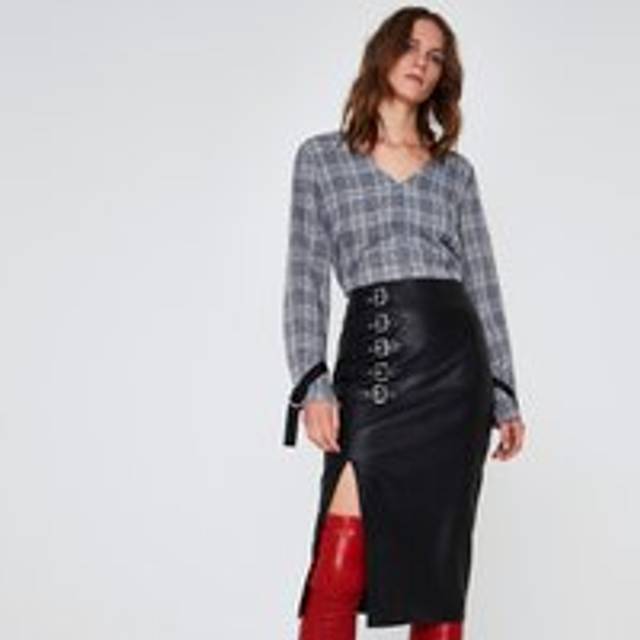 River Island Womens Black Faux Leather Buckle Pencil Skirt - 10