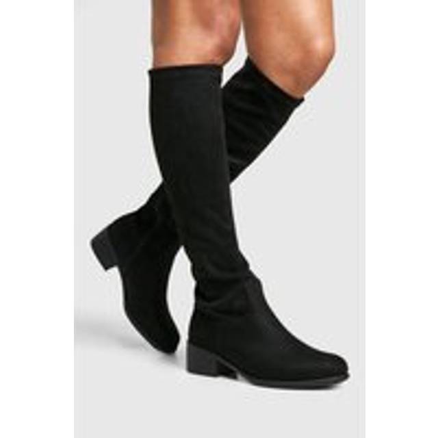 Womens Wide Fit Wider Calf Flat Knee High Boots - Black - 8, Black