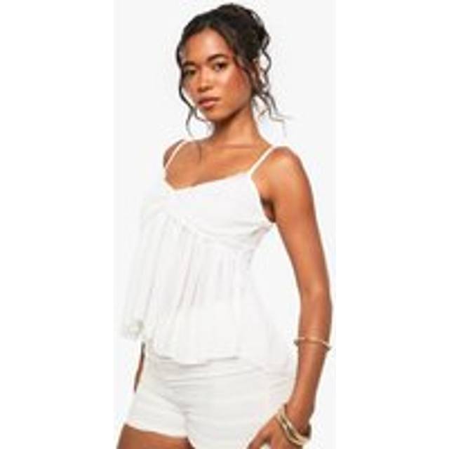 Womens Lace Trim Mesh Peplum Cami Top - White - 16, White