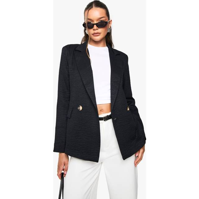 Womens Linen Look Oversized Blazer - Black - 12, Black