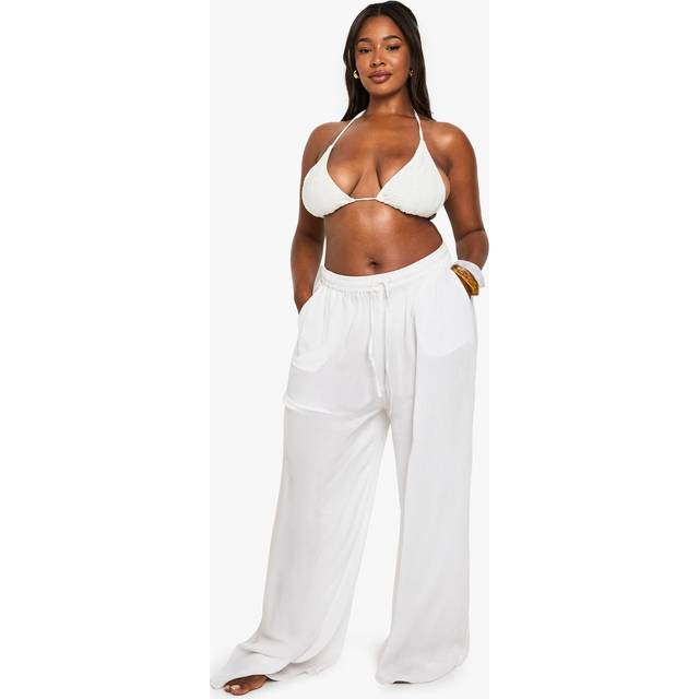 Womens Plus Beachwear Essentials Wide Leg Trousers - White - 24
