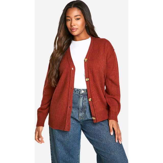 Womens Plus Seam Detail Soft Knit Boyfriend Oversized Cardigan - Brown - 26, Brown