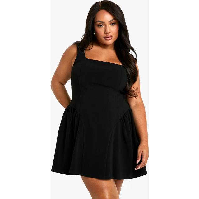 Womens Plus Square Neck Skater Dress - Black - 28, Black