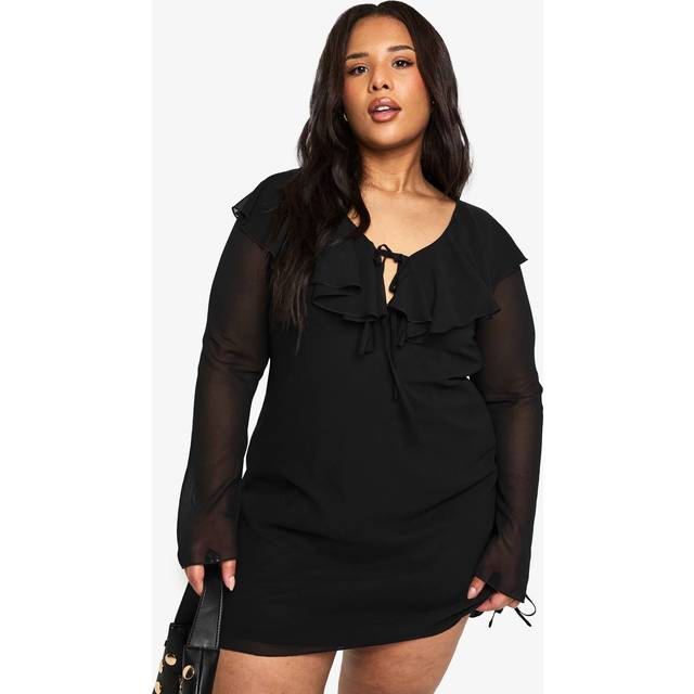 Womens Plus Woven Ruffle Shift Dress - Black - 22, Black