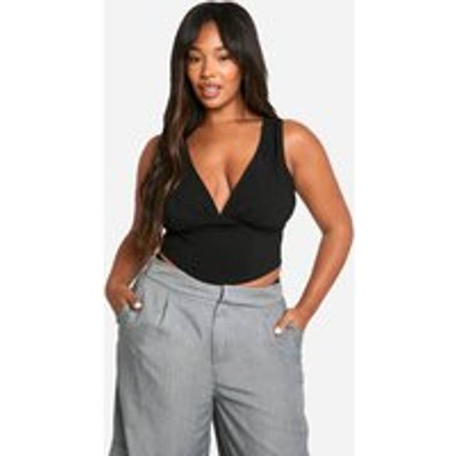 Womens Plus Woven Stretch Plunge Corset Top - Black - 24, Black