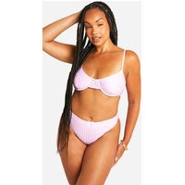 Womens Plus Gingham Print High Waist Bikini Brief - Pink - 26, Pink