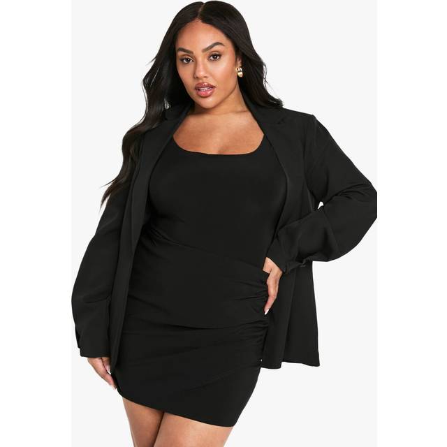 Womens Plus Bengaline Ruched Wrap Skirt - Black - 16