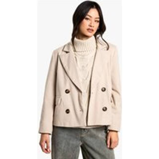Womens Petite Wool Look Double Breasted Blazer - Beige - 6