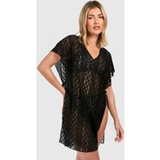 Womens Lace Cover-up Beach Kaftan - Black - S