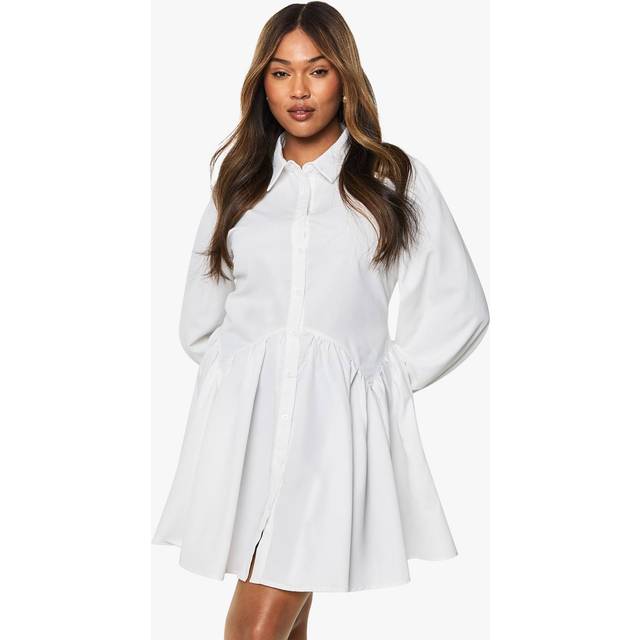 Womens Plus Skater Shirt Dress - Plain - White - 16