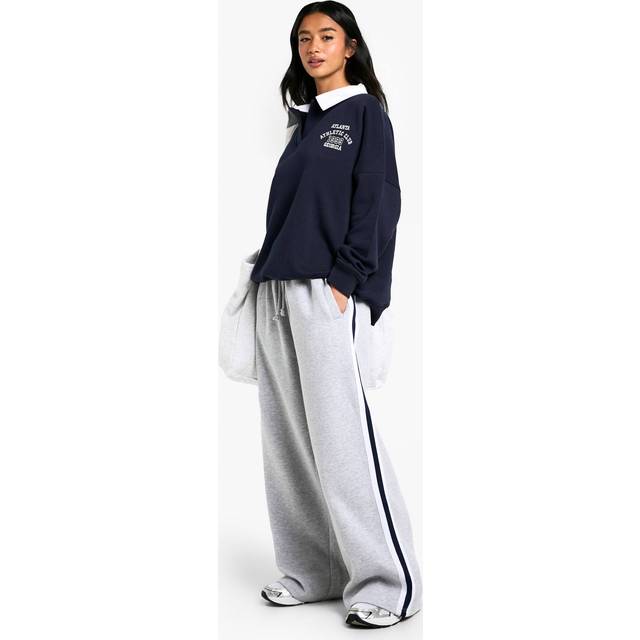 Womens Petite Side Stripe Tape Wide Leg Joggers - Grey - L