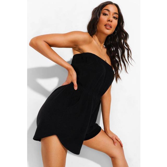 Womens Towelling Bandeau Beach Playsuit - Black - M, Black