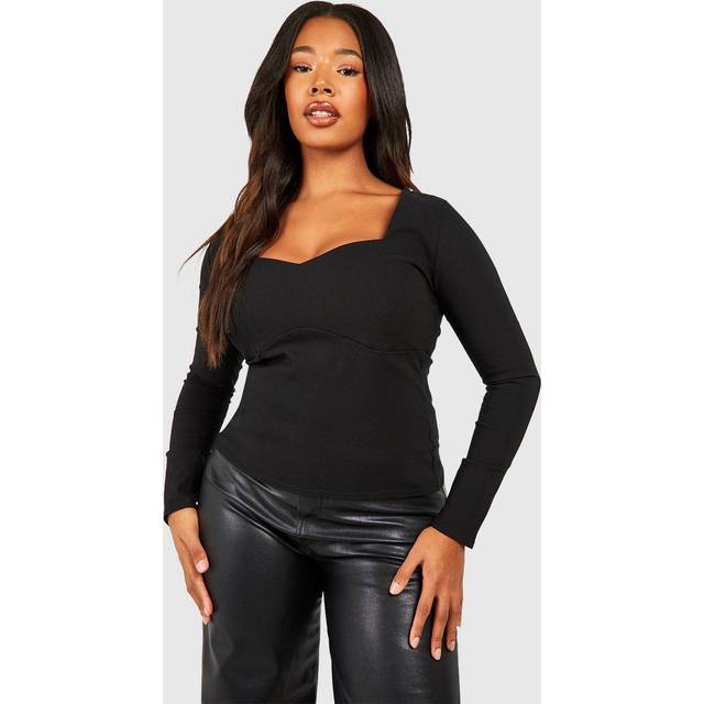 Womens Plus Square Neck Sweetheart Bengaline Corset Top - Black - 28, Black
