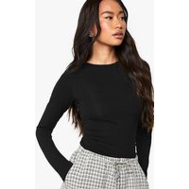 Womens Boohoo Basics Longline Long Sleeve Crew Neck Top - Black - 6