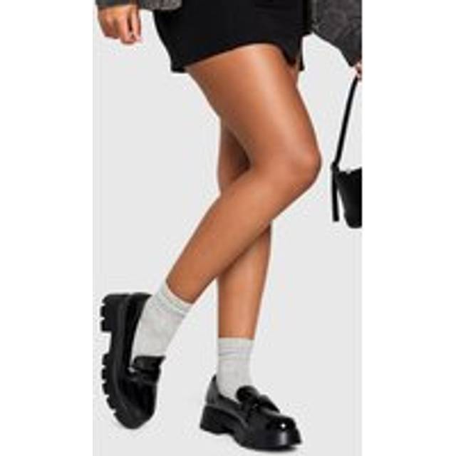 Womens Patent Chunky Sole Loafers - Black - 6, Black