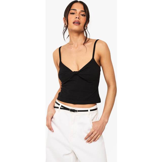 Womens Twist Front Sweetheart Neckline Vest Top - Black - 14