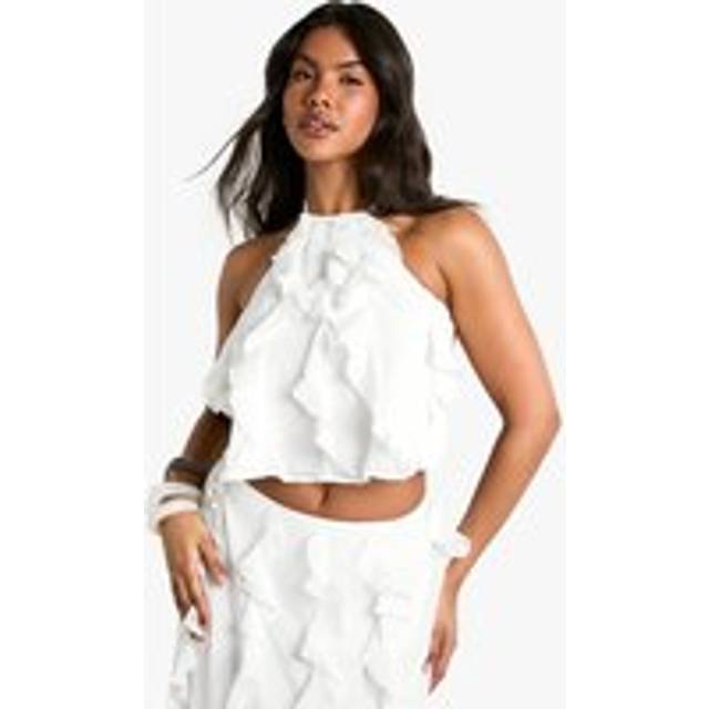 Womens Chiffon Ruffle Racer Neck Cami - White - 12