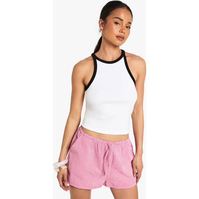 Womens Rib Contrast Binding Racer Neck Vest Top - White - 14, White