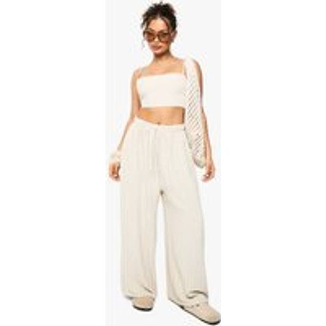 Womens Striped Linen Wide Leg trouser - Beige - S/M