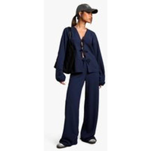Womens Rib Tie Front Blouse And Trouser Co-Ord - Navy - 6, Navy