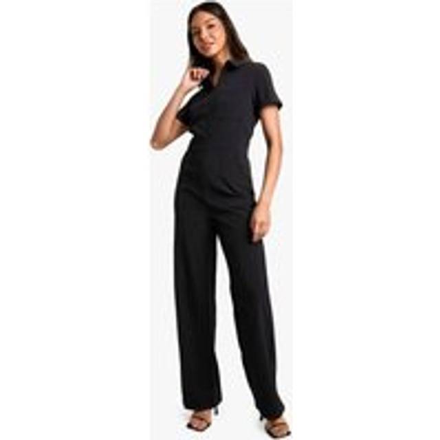 Womens Zip Front Wide Leg Jumpsuit - Black - 8, Black
