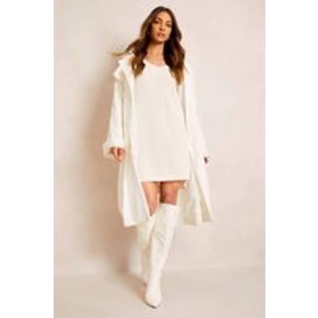 Womens V Neck Jumper Dress - Cream - S