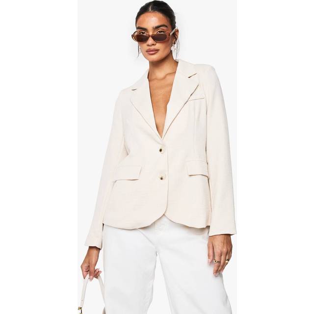 Womens Boucle Tailored Blazer - Beige - 16