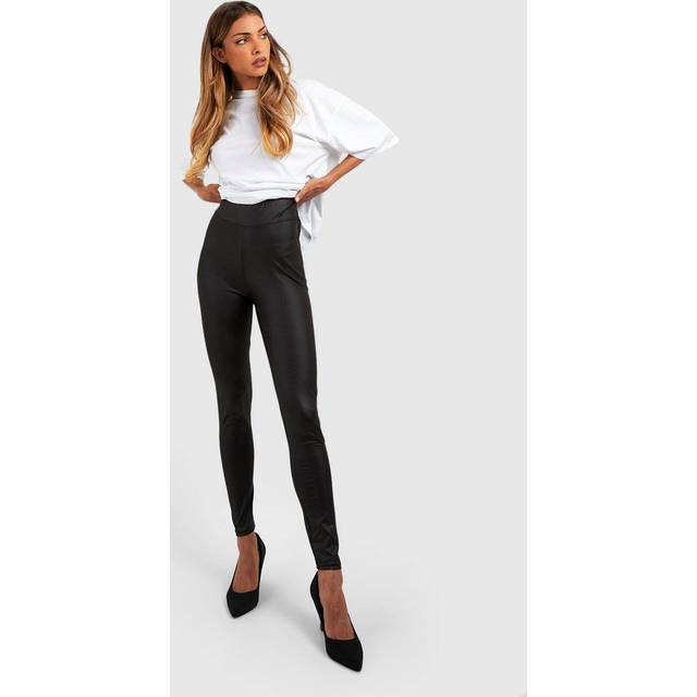 Womens Contour Seam Leather Look Leggings - Black - 8, Black