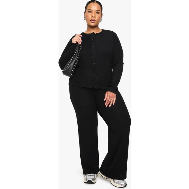 Womens Plus Soft Rib Cardigan And Elasticated Trouser Set - Black - 20, Black
