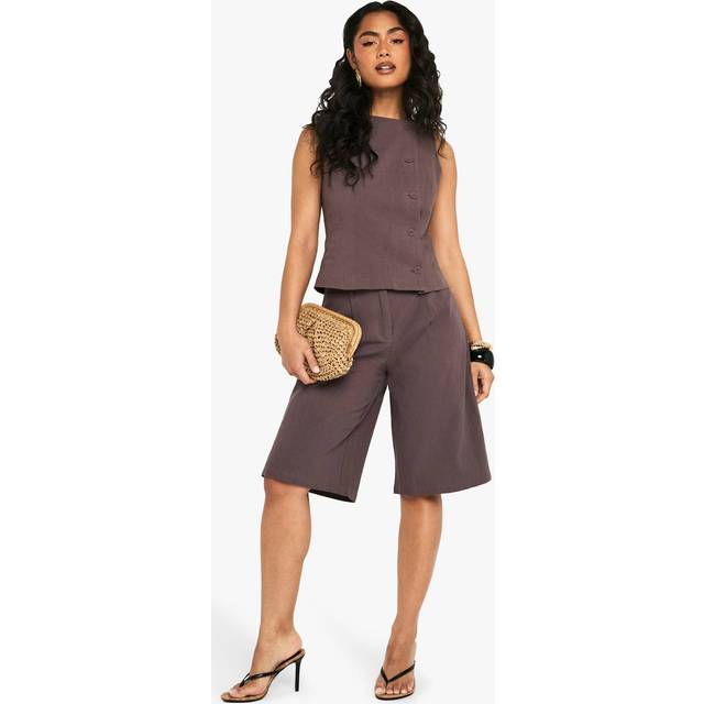Womens Linen Tailored Mid Rise Bermuda Shorts - Brown - 6, Brown
