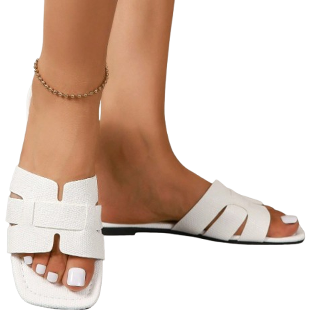 SHEIN Women&#39;s Flat Sandals 2025 New Summer Fashion Square Toe Striped Casual Slip-On, Versatile Summer Slide