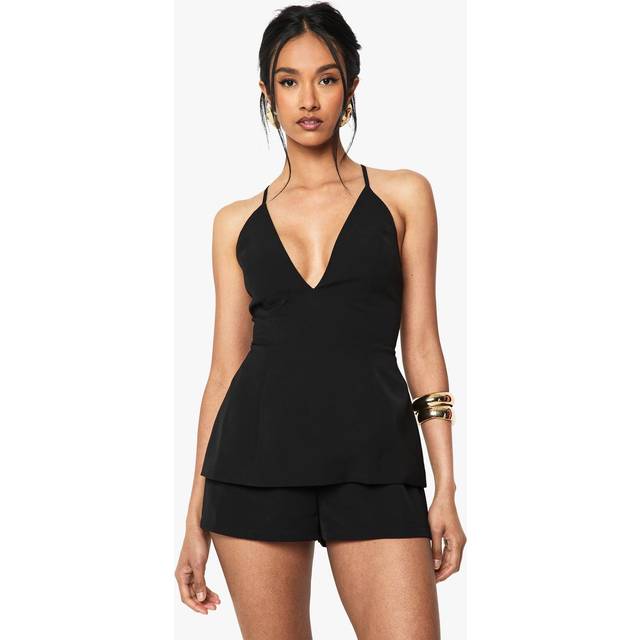 Womens Strappy V Neck Tailored Playsuit - Black - 12, Black