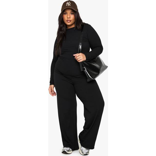 Womens Plus Soft Rib Wide Leg Trouser - Black - 18