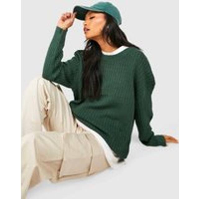 Womens Soft Knit Oversized Crew Neck Jumper - Green - S, Green