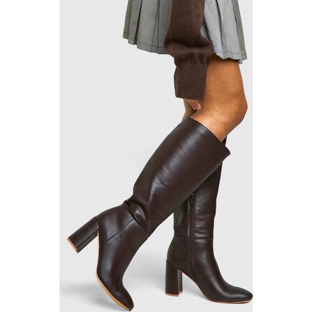 Womens Textured Heeled Knee High Boot - Brown - 8, Brown